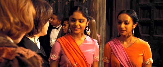 Still from the movie Harry Potter and the Goblet of Fire, showing Padma and Parvati Patil